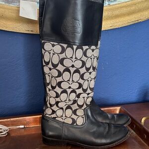 Coach Black and Cream leather and jacquered Chrissi Riding Boots size 7.5 b